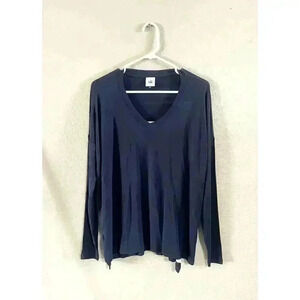 Cabi 5742 Navy Blue Stripe Lighthouse Tunic Top Side Slit Long Sleeve Size S